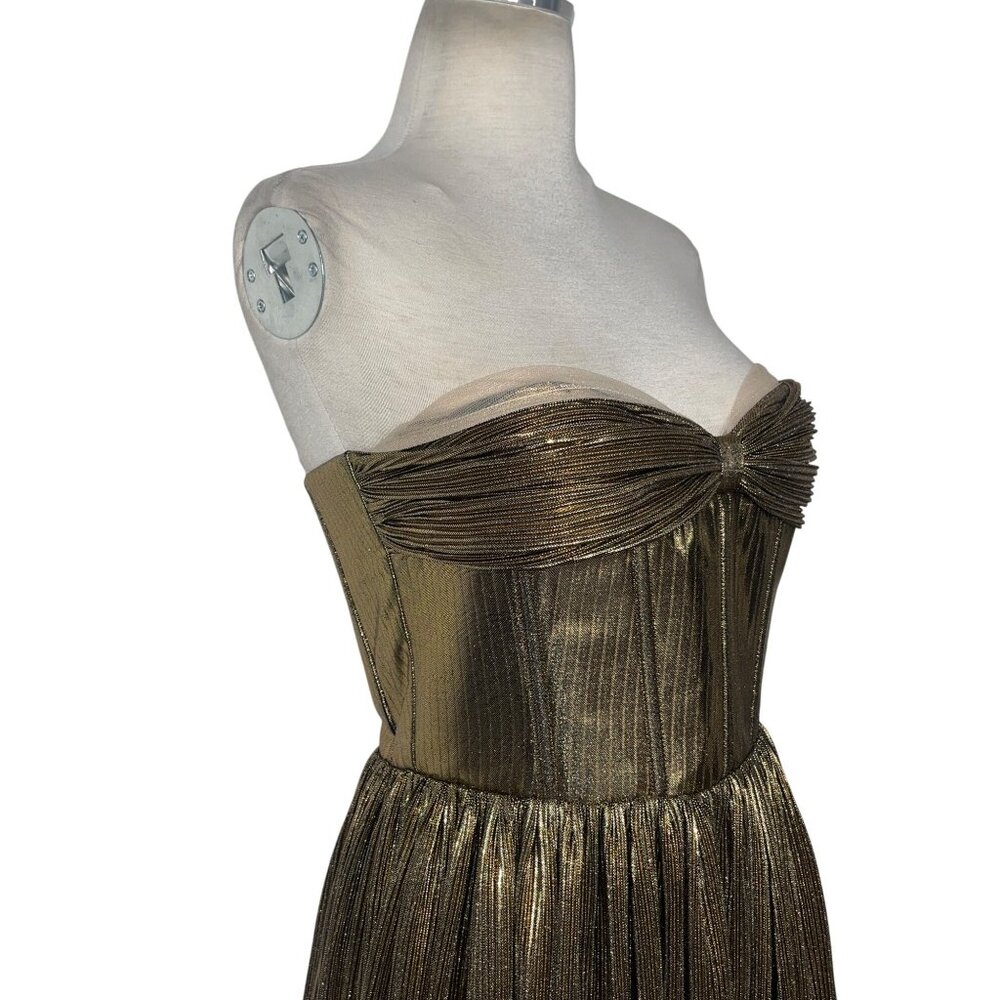 Bronx and Banco Metallic Gold Strapless Pleated Gown - Picture 5 of 16